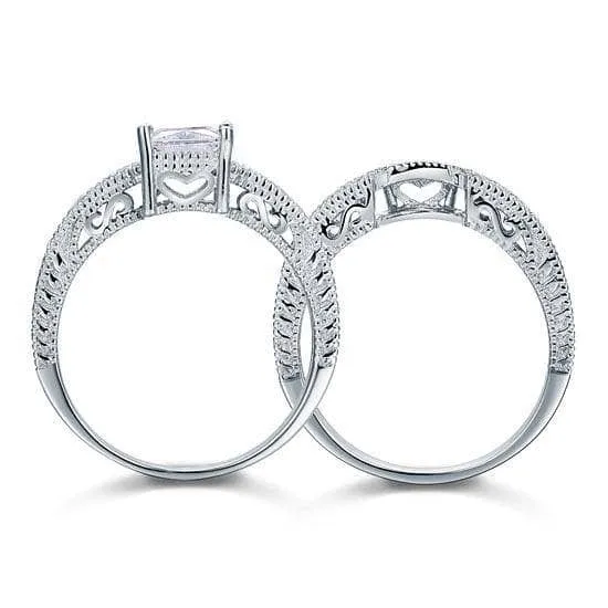 Vintage Style Victorian Art Deco 1.0 Ct Diamond 2-Pc Engagement Ring Set