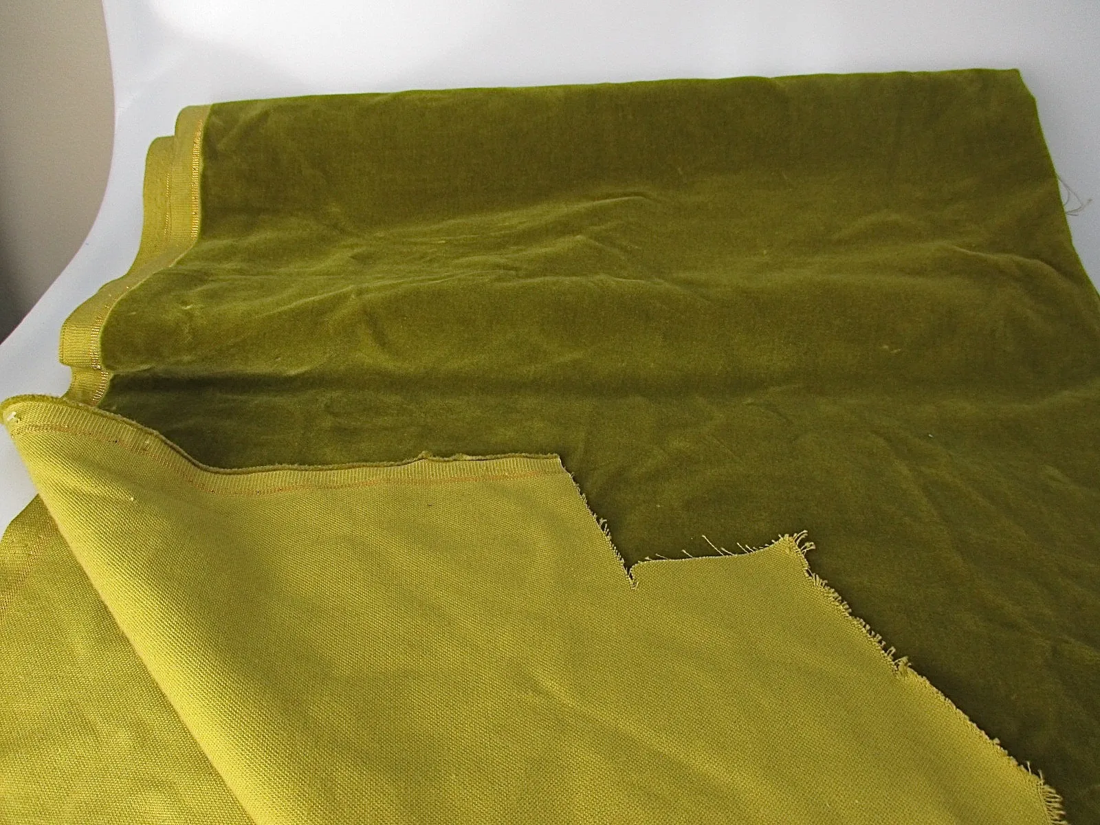 Vintage Velvet Fabric Remnant Germany Cotton 34 in W Olive green
