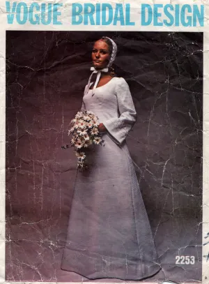 Vogue Special Bridal Design 2253 Womens High Waisted Bell Sleeved Bridal Gown 1970s Vintage Sewing Pattern Size 14 Bust 36 inches