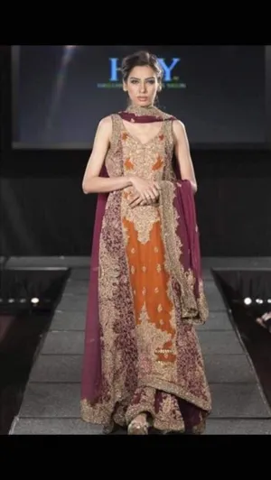 Wedding bridal dress rust and majenda color with laod dabka nagh and pearls workM#B 114