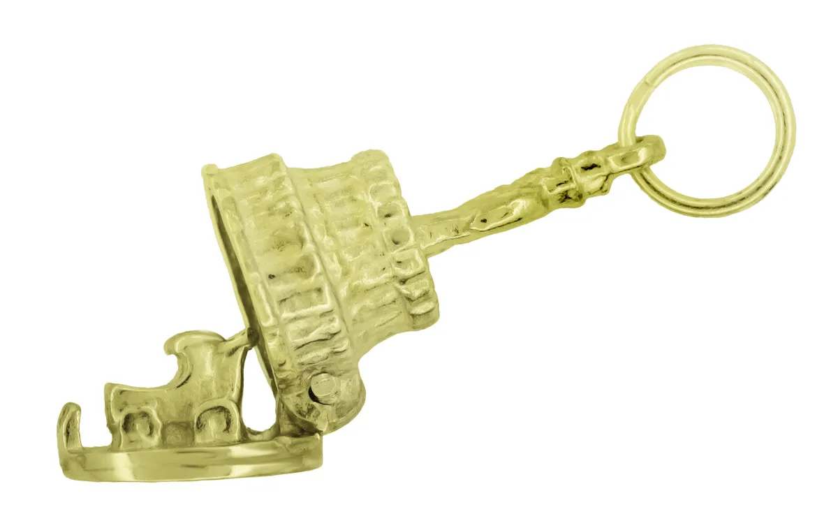 Wedding Cake Movable Charm in 14 Karat Gold With Couple on Top and Baby Carriage
