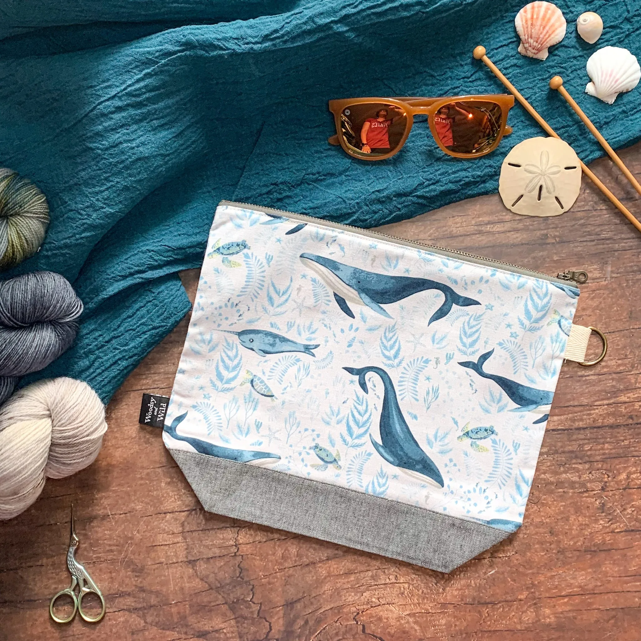 *Whale of a Time* (Cetaceans, Whales and Turtles)- Knitting Project Bag- Ready to Ship