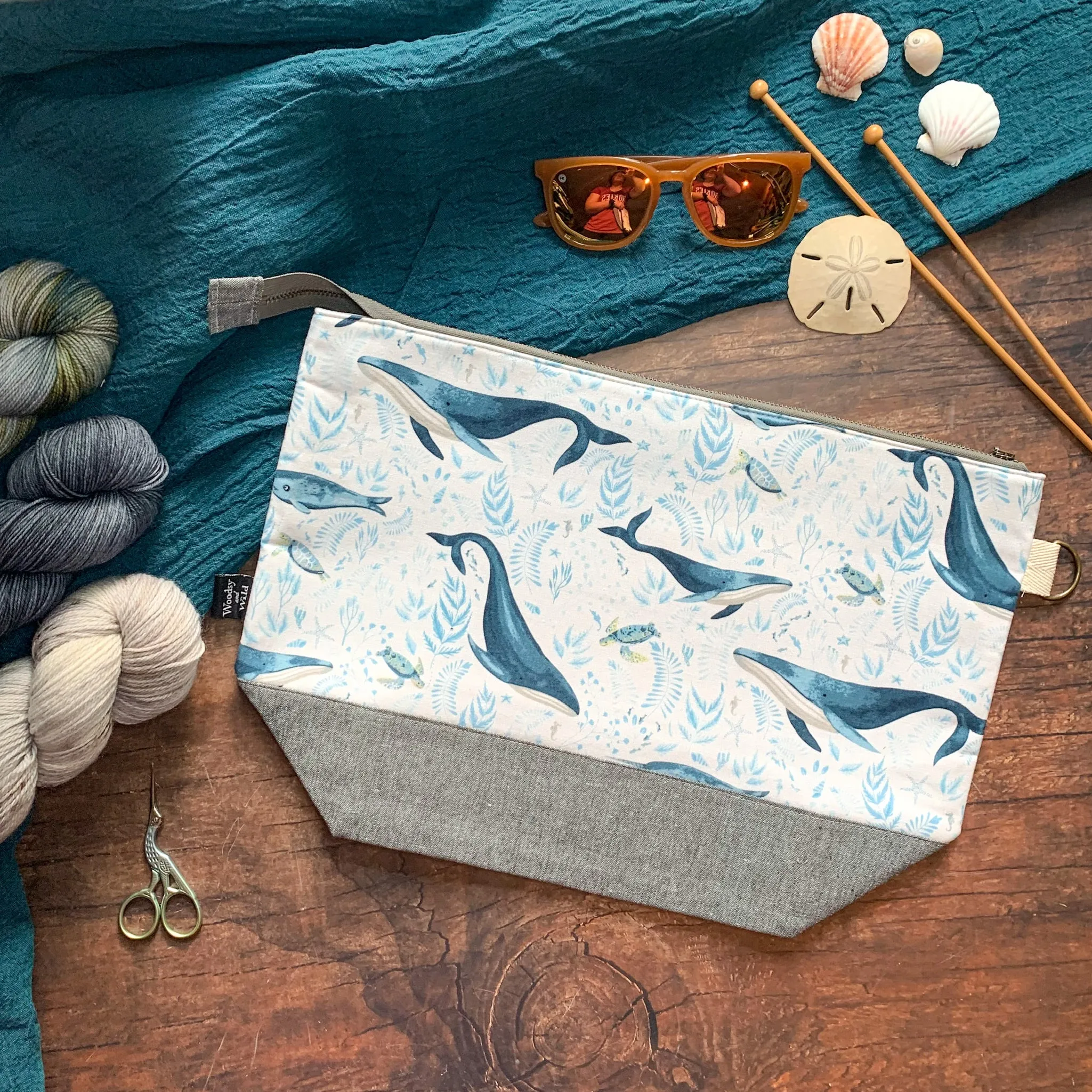 *Whale of a Time* (Cetaceans, Whales and Turtles)- Knitting Project Bag- Ready to Ship