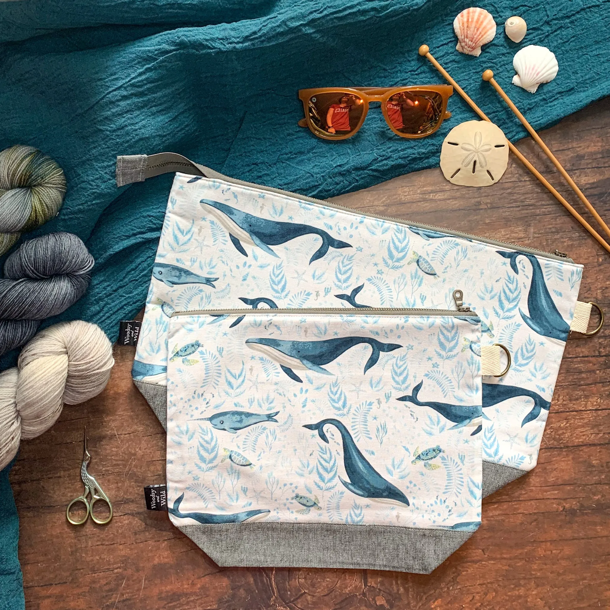 *Whale of a Time* (Cetaceans, Whales and Turtles)- Knitting Project Bag- Ready to Ship