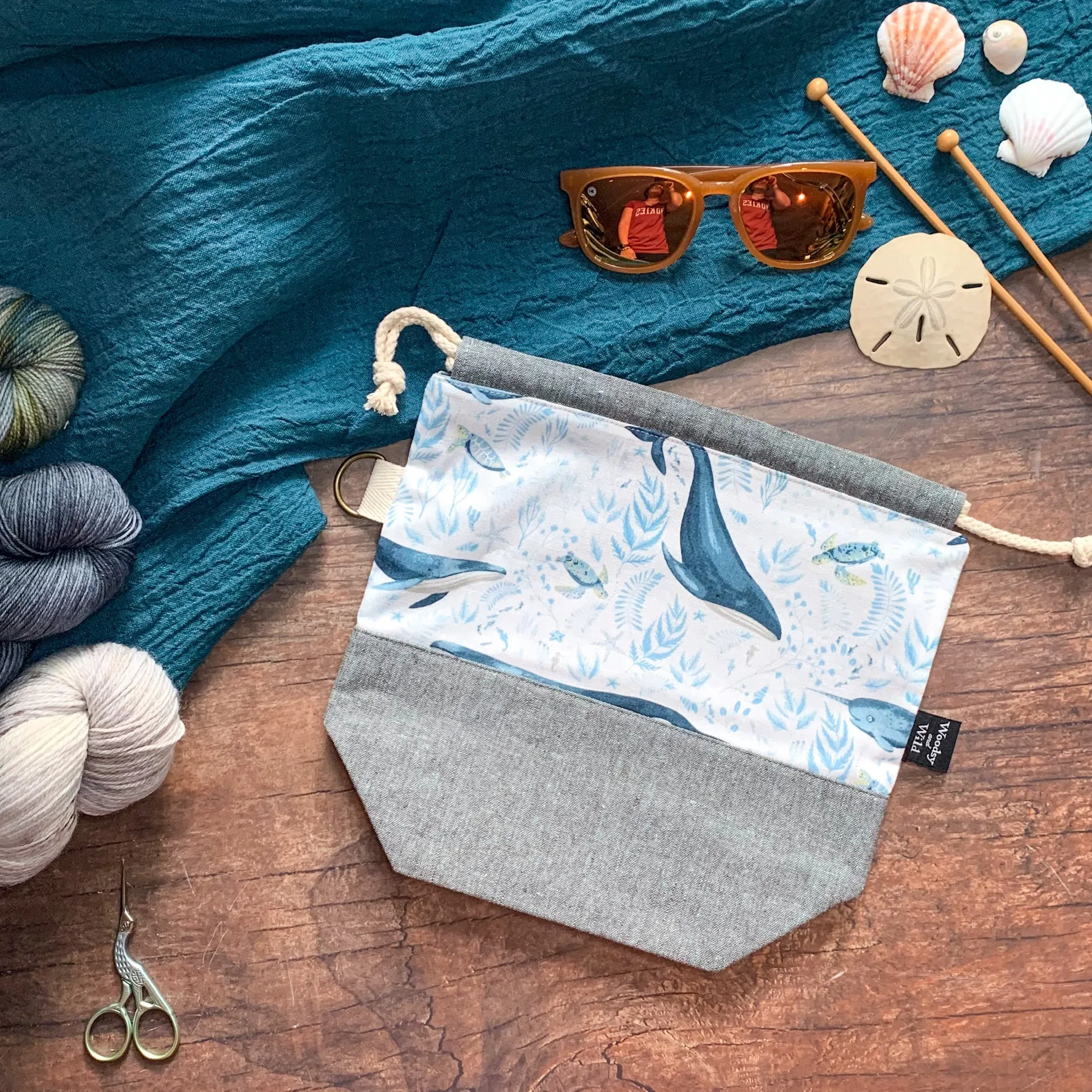 *Whale of a Time* (Cetaceans, Whales and Turtles)- Knitting Project Bag- Ready to Ship