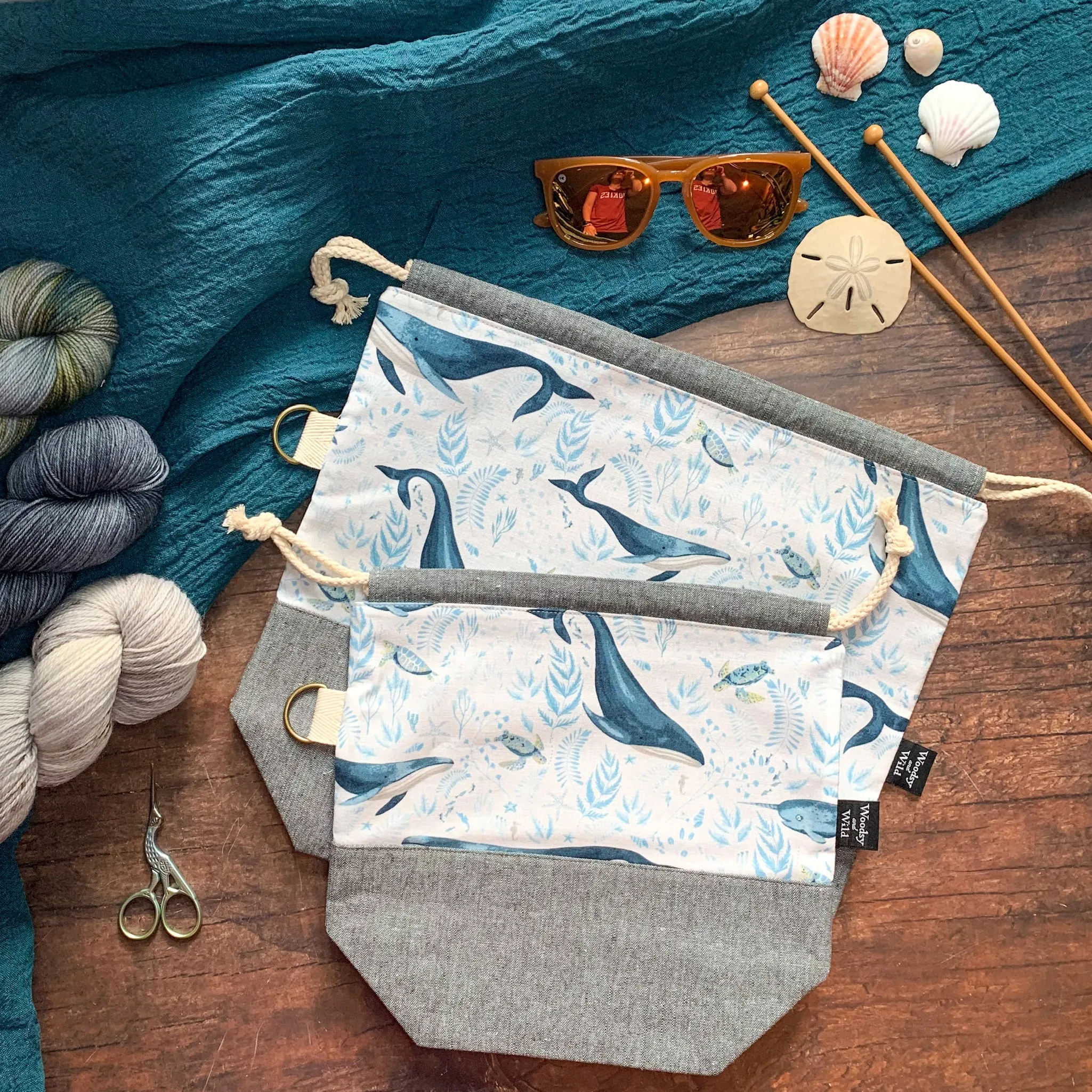 *Whale of a Time* (Cetaceans, Whales and Turtles)- Knitting Project Bag- Ready to Ship
