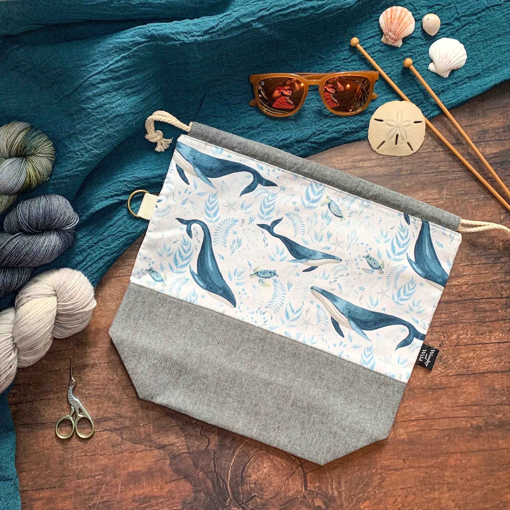 *Whale of a Time* (Cetaceans, Whales and Turtles)- Knitting Project Bag- Ready to Ship