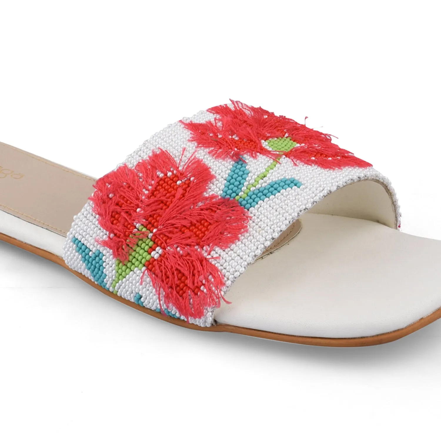 White Beaded Flats