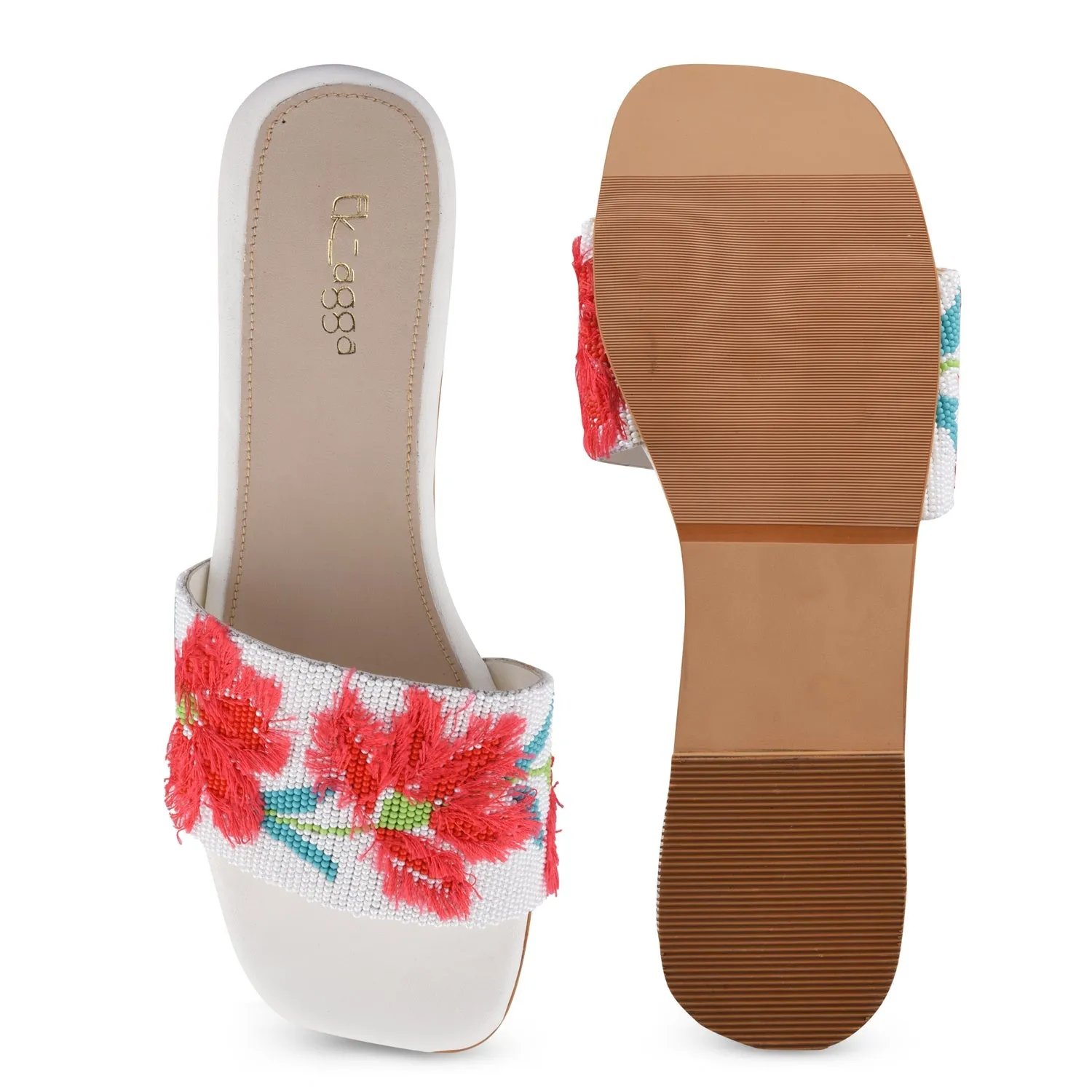White Beaded Flats