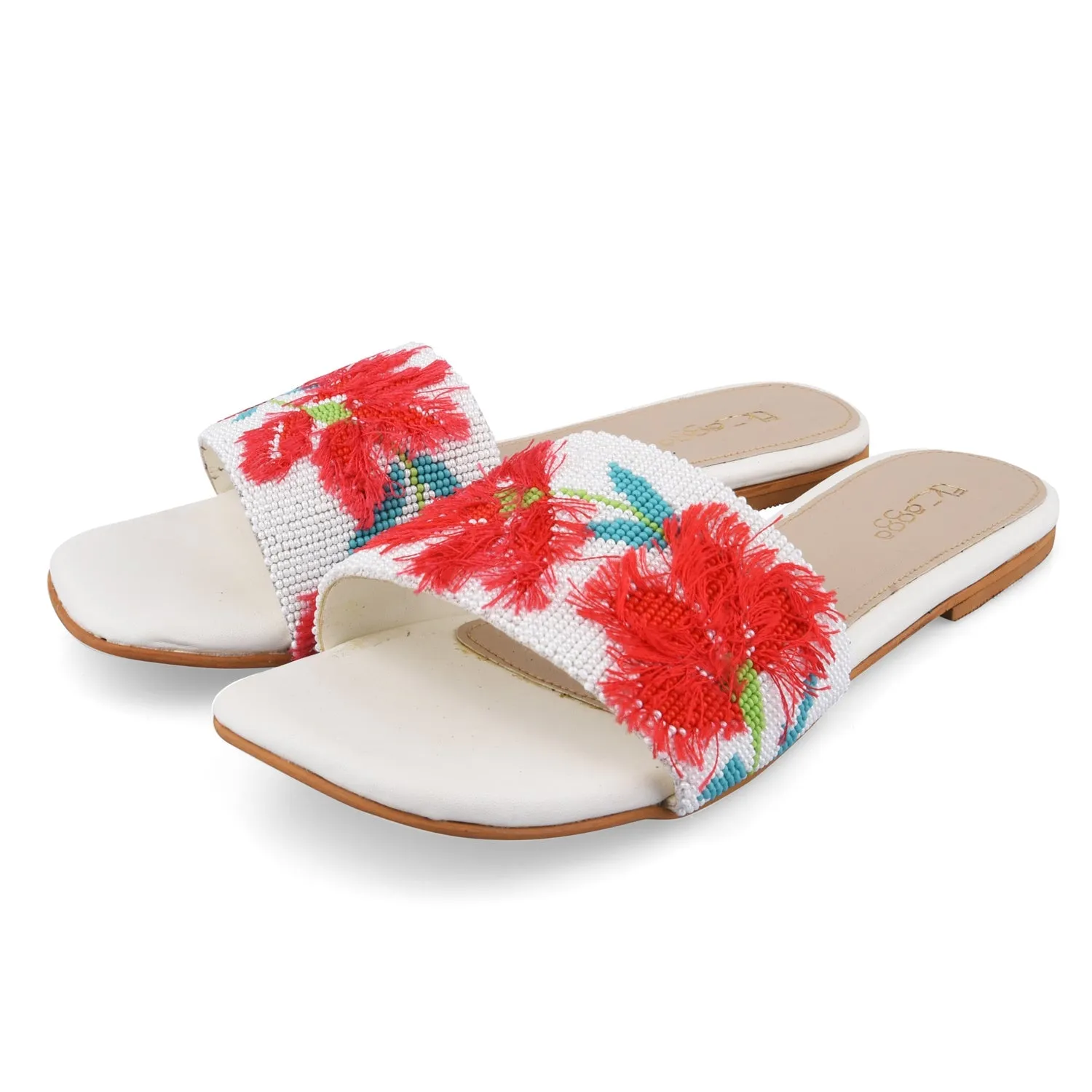 White Beaded Flats