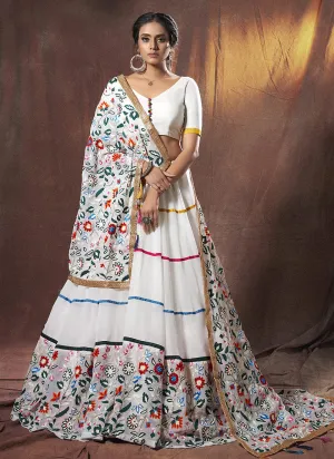 White Multicoloured Embroidered Lehenga Choli