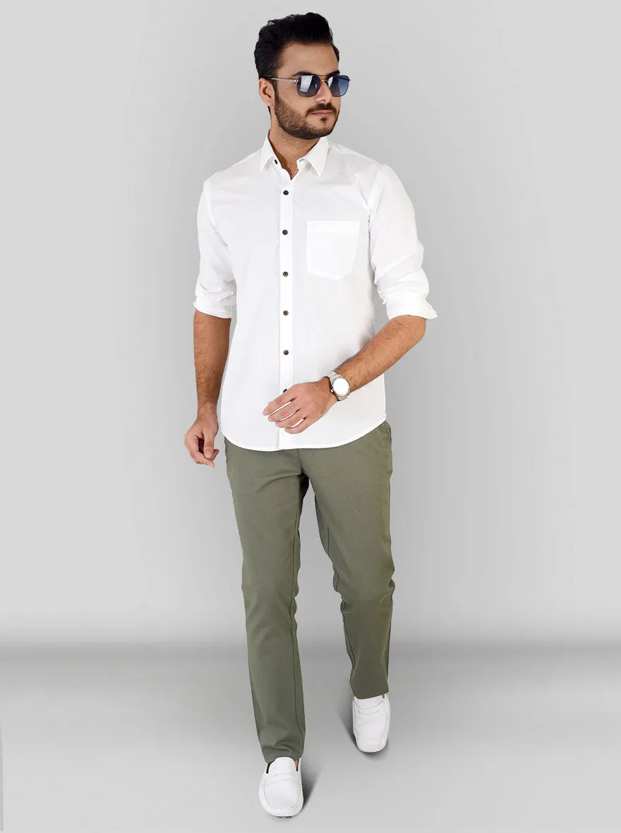 White Solid Slim Fit Casual Shirt | JadeBlue
