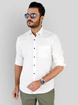 White Solid Slim Fit Casual Shirt | JadeBlue