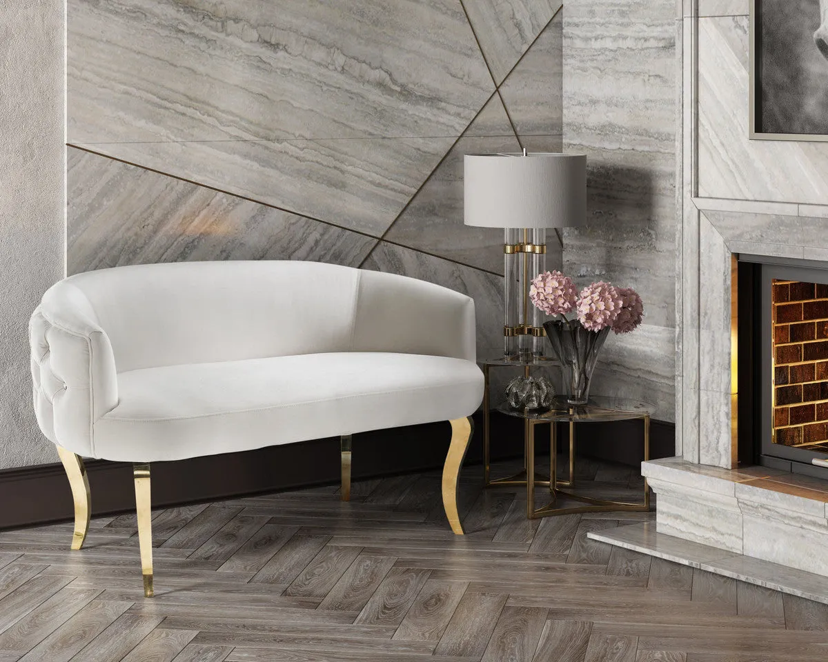 White Velvet Love seat with Gold Legs