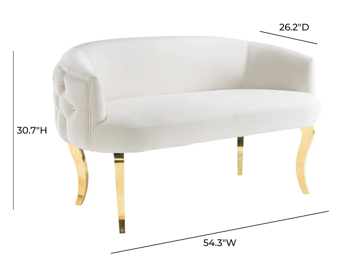 White Velvet Love seat with Gold Legs