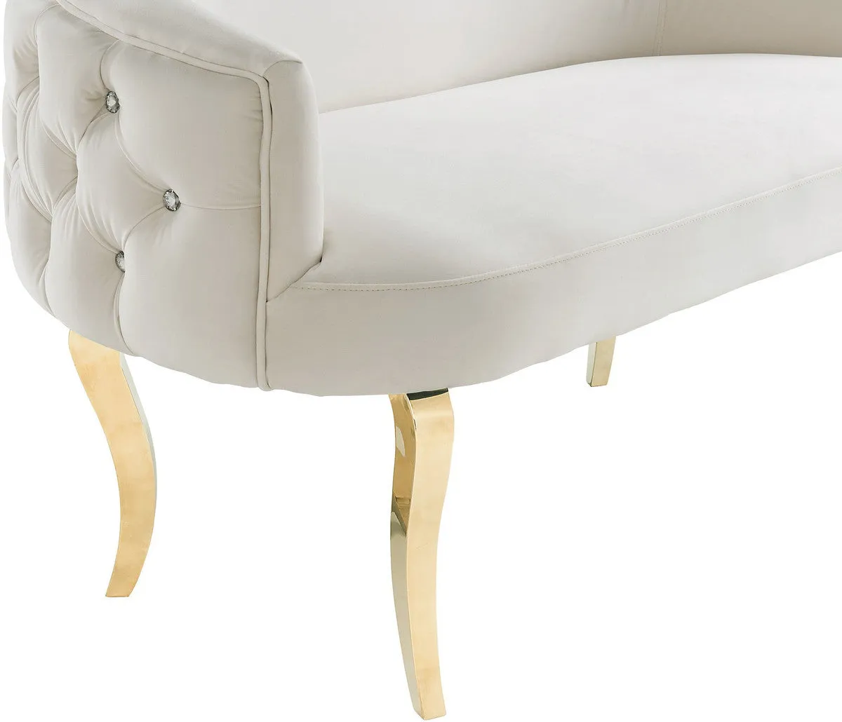 White Velvet Love seat with Gold Legs