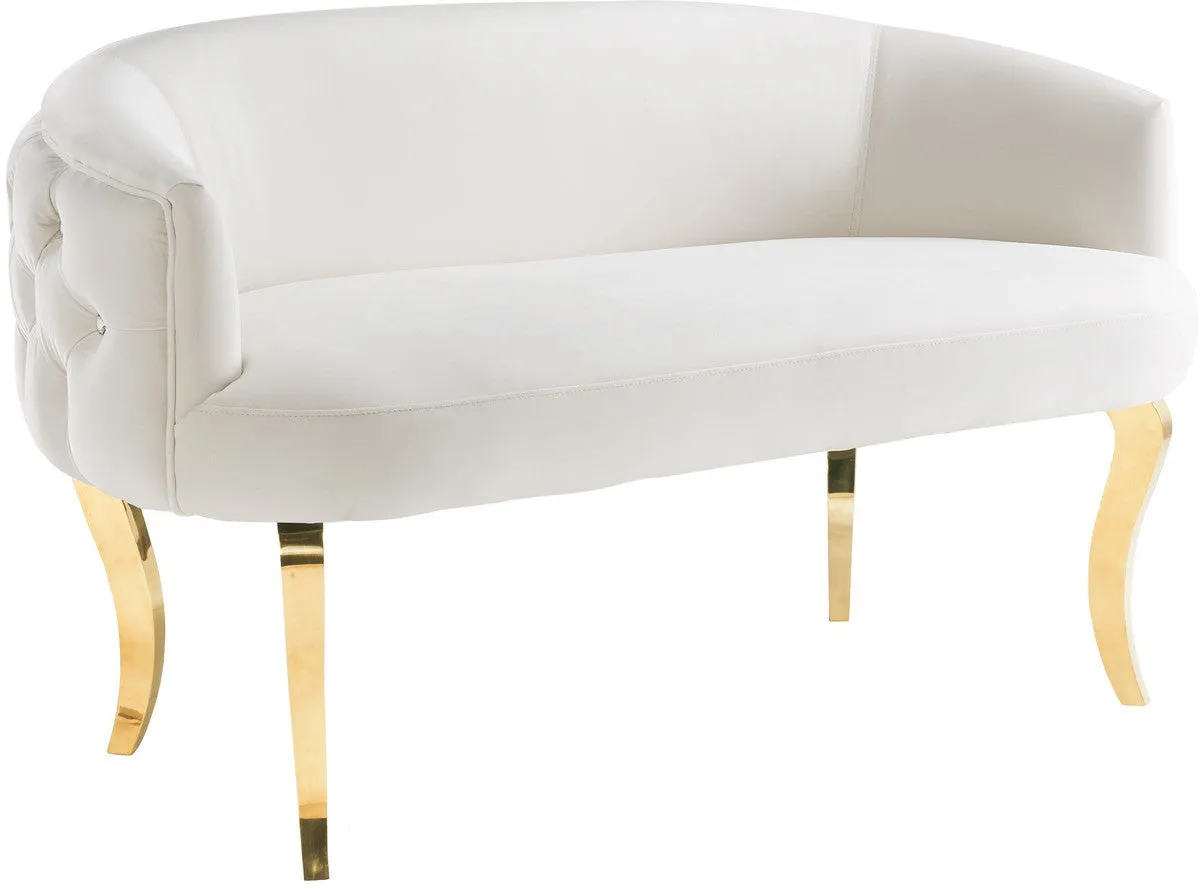 White Velvet Love seat with Gold Legs