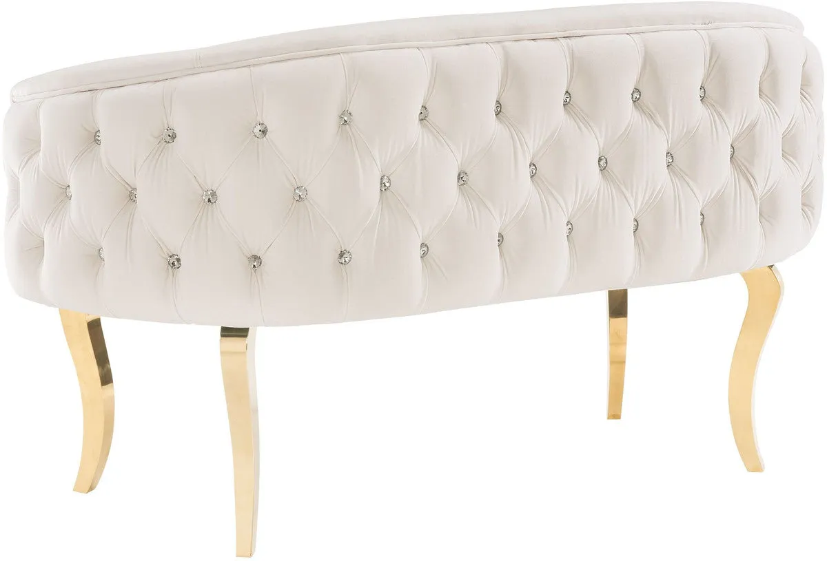 White Velvet Love seat with Gold Legs