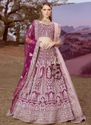 Wine Purple Multi Embroidered Bridal Lehenga Choli