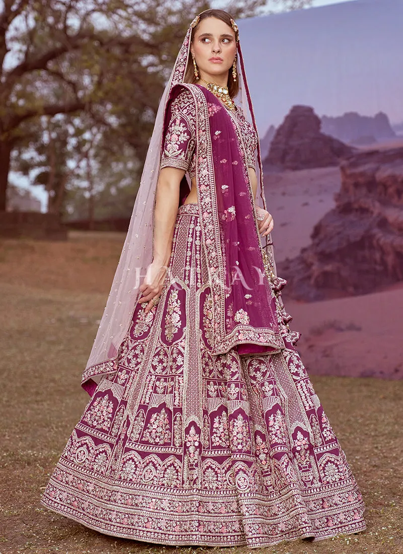 Wine Purple Multi Embroidered Bridal Lehenga Choli