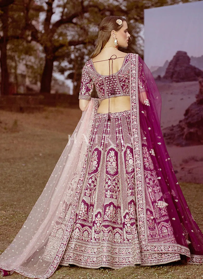 Wine Purple Multi Embroidered Bridal Lehenga Choli