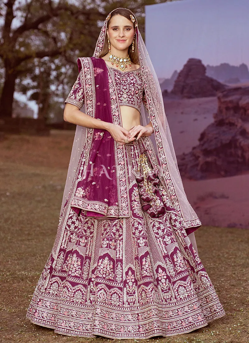 Wine Purple Multi Embroidered Bridal Lehenga Choli