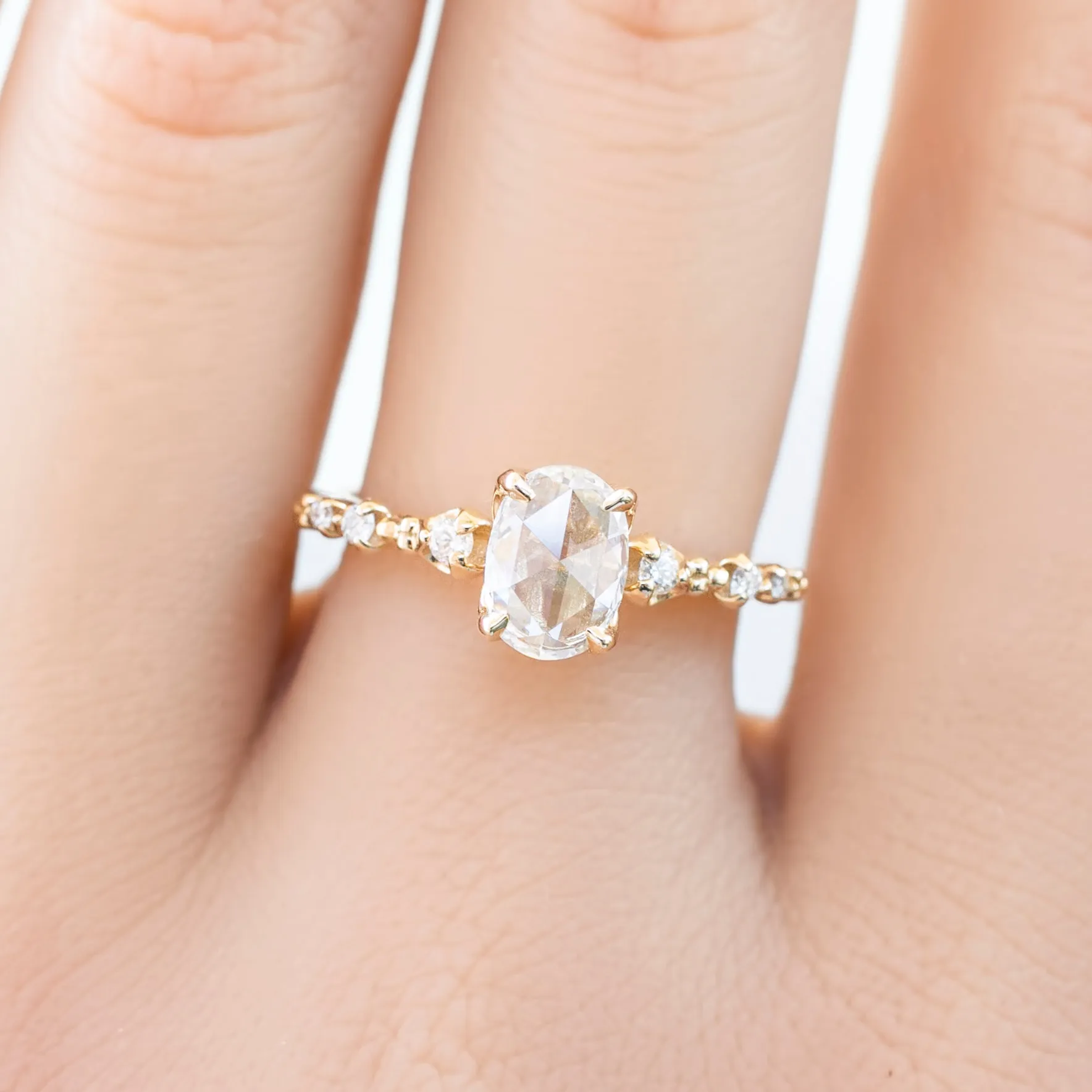 Wisteria Ring, Oval Rose Cut Diamond