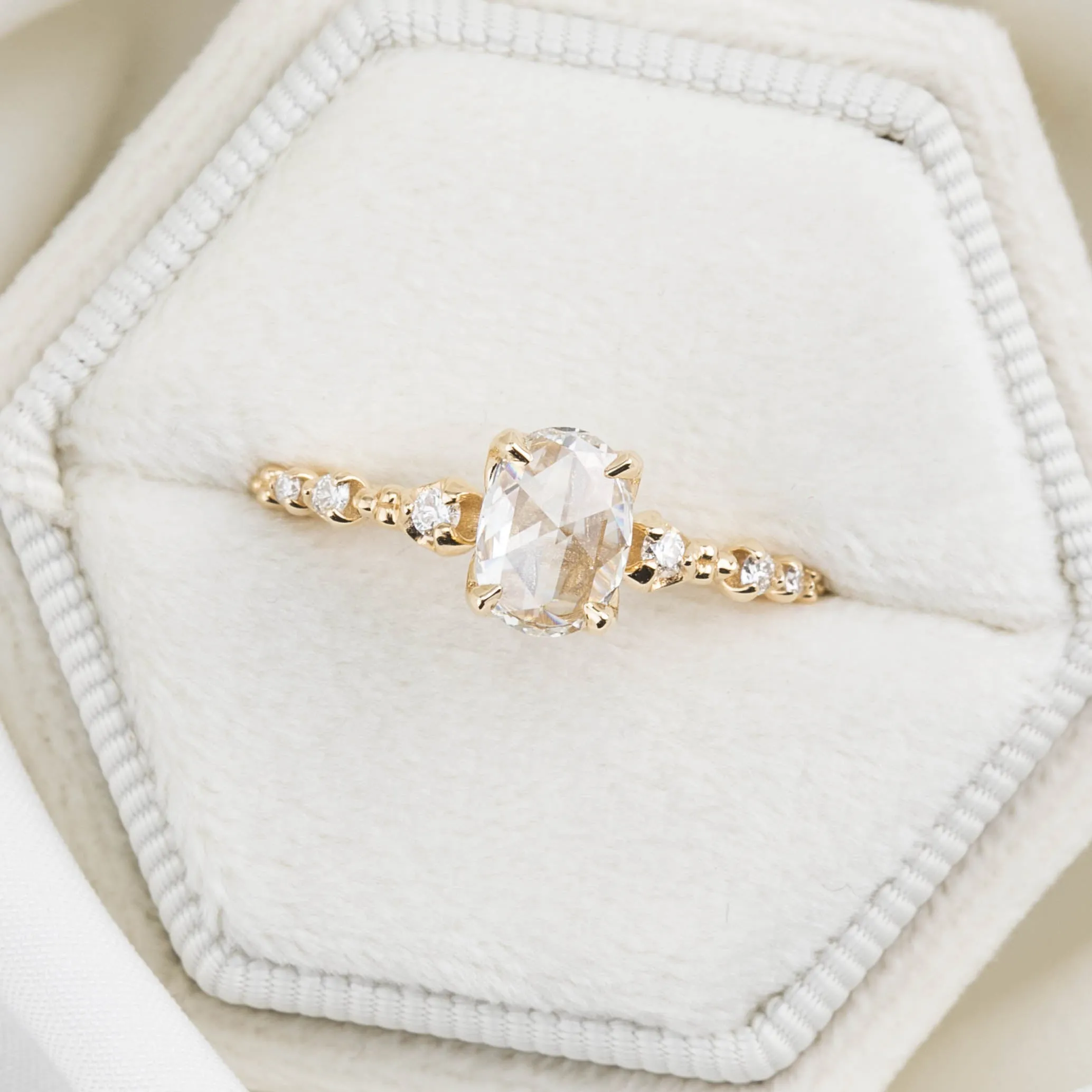 Wisteria Ring, Oval Rose Cut Diamond