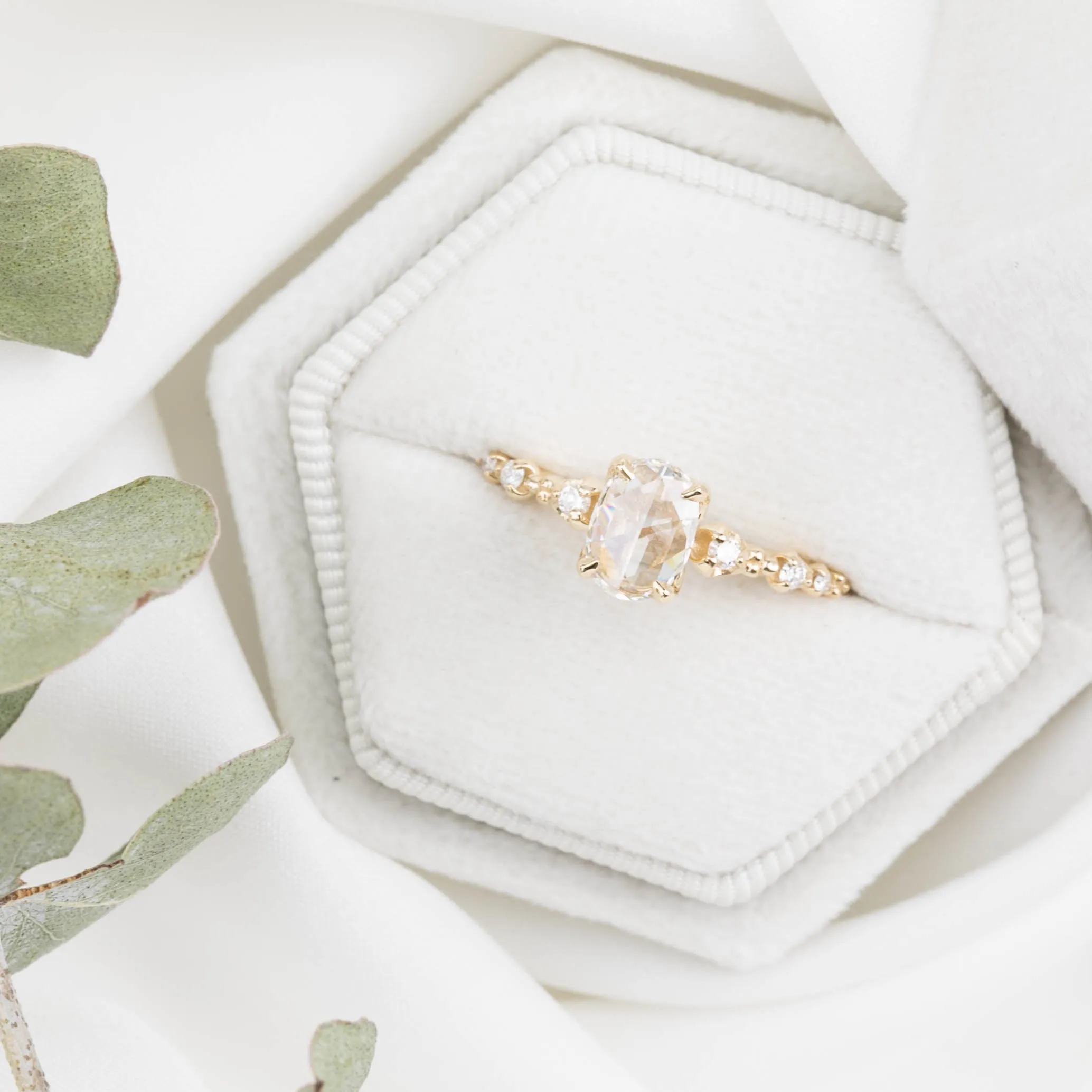 Wisteria Ring, Oval Rose Cut Diamond