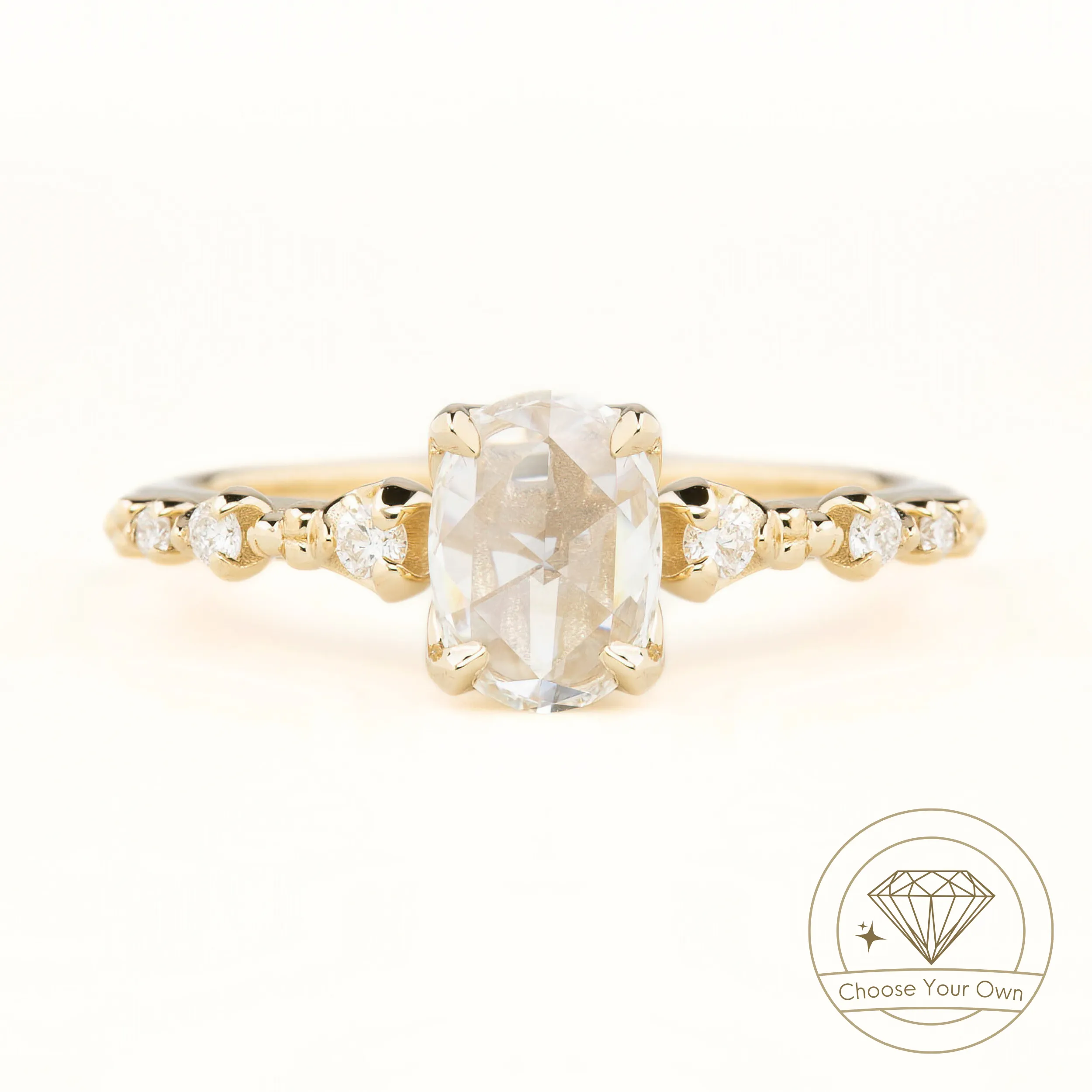 Wisteria Ring, Oval Rose Cut Diamond