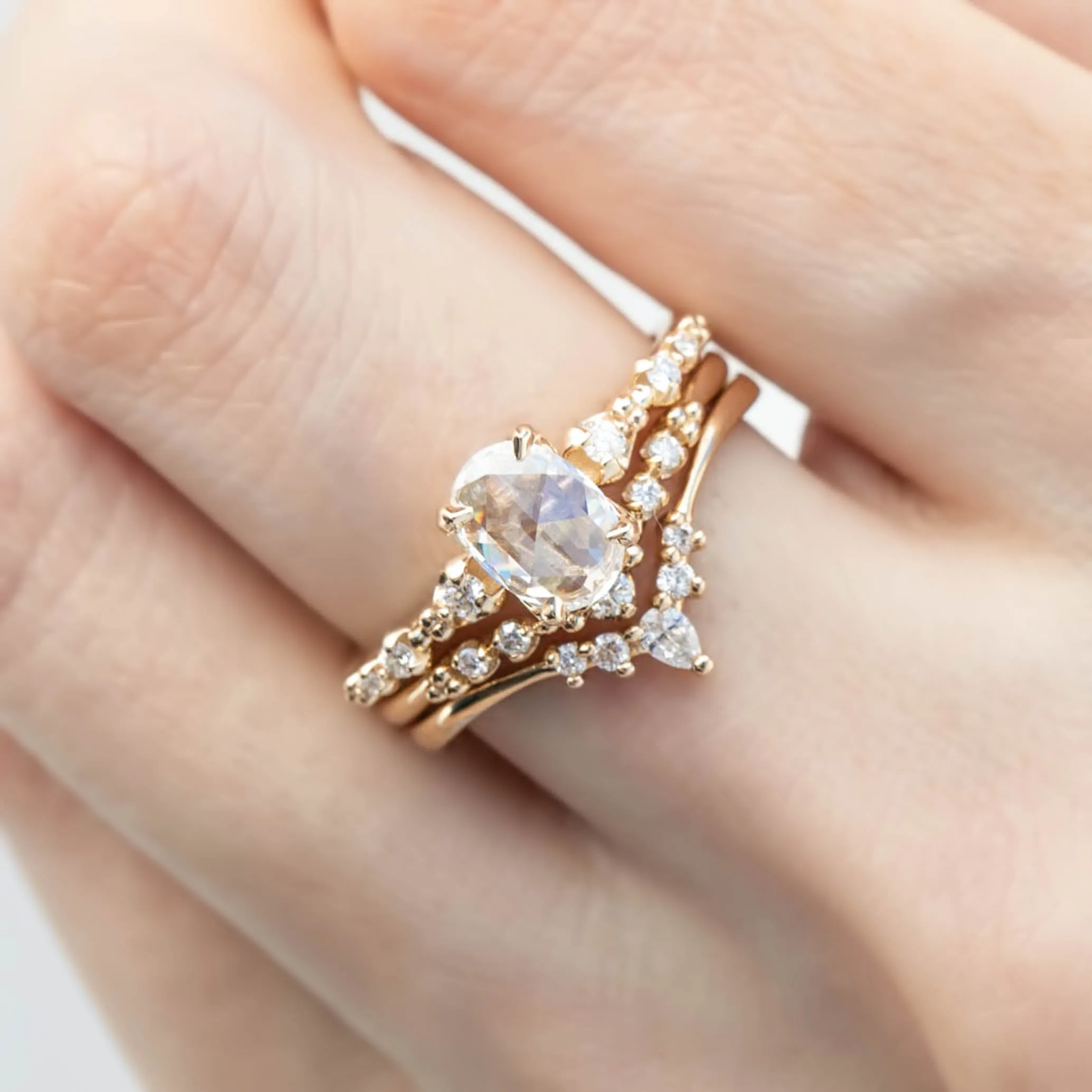 Wisteria Ring, Oval Rose Cut Diamond