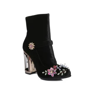 Women boots for wedding retro high heels zipper velvet shoes