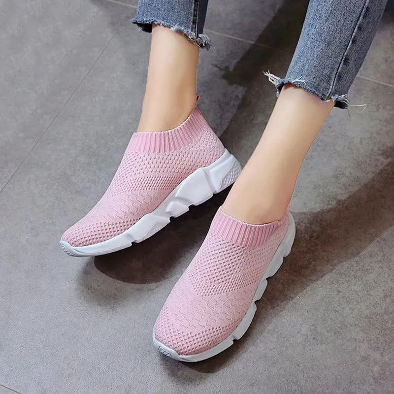 Women Casual Knitting Sock Sneakers Stretch Flat Platform Fashion Ladies Slip On Shoes