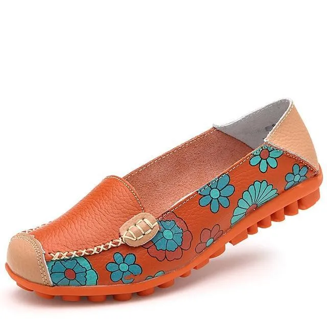 Women Casual Shoes Female Genuine Leather Printing Loafers