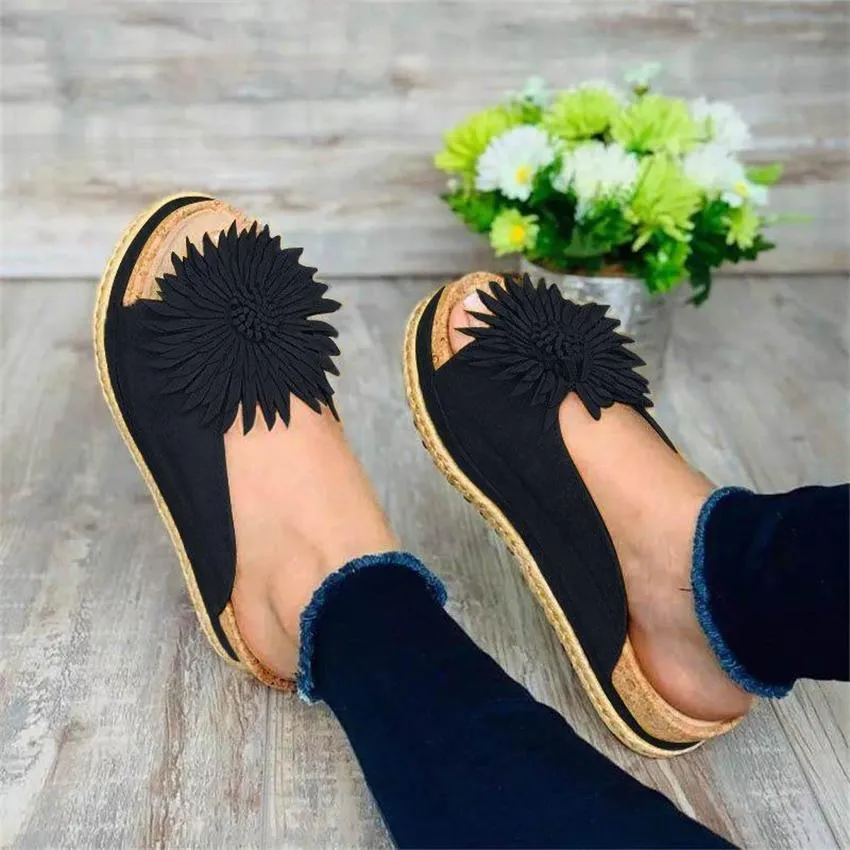 Women Elegant Flower Slip On Sandals