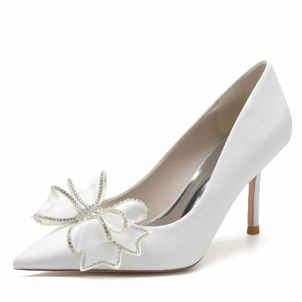 Women's Closed Pointed Toe High Heels with Bow Knot Sparkling Stiletto Pumps