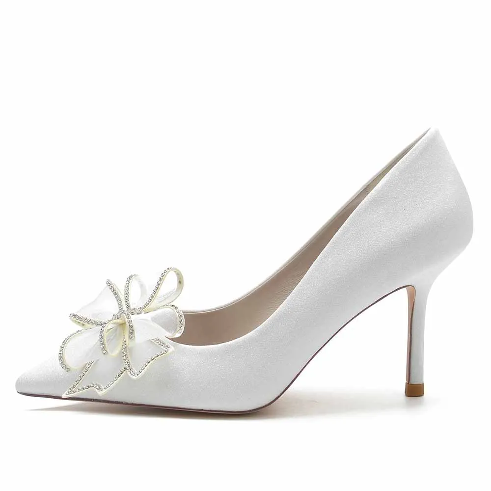 Women's Closed Pointed Toe High Heels with Bow Knot Sparkling Stiletto Pumps
