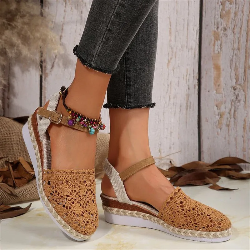 Women's Closed Toe Crochet Wedge Sandals