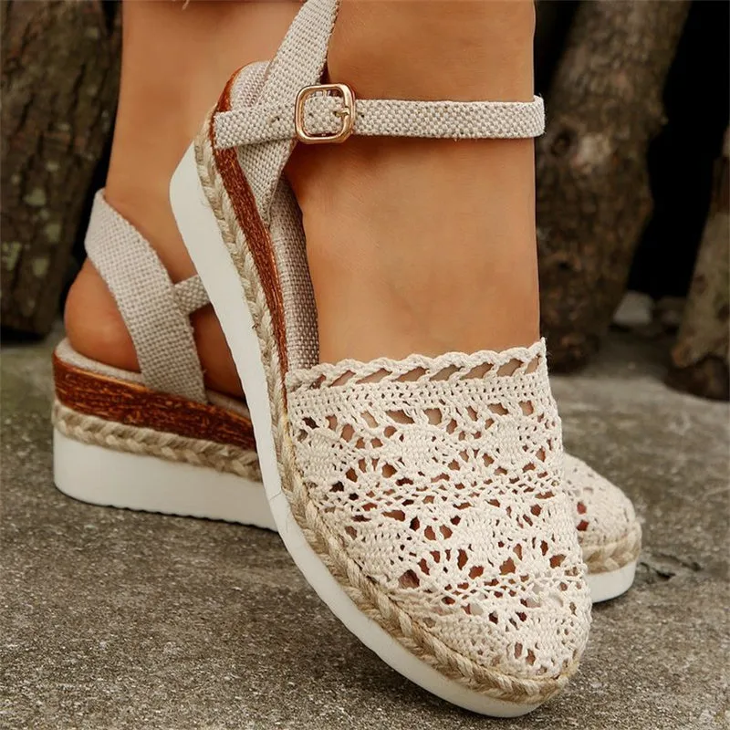 Women's Closed Toe Crochet Wedge Sandals