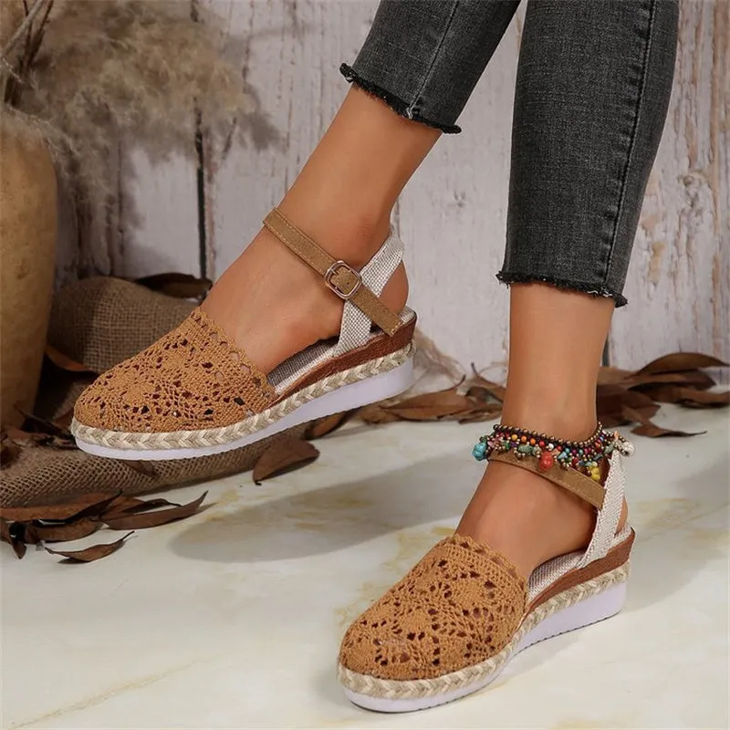 Women's Closed Toe Crochet Wedge Sandals