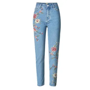 Women's Jeans Ninth Pants Embroidered Jeans High Waist Pencil Pants
