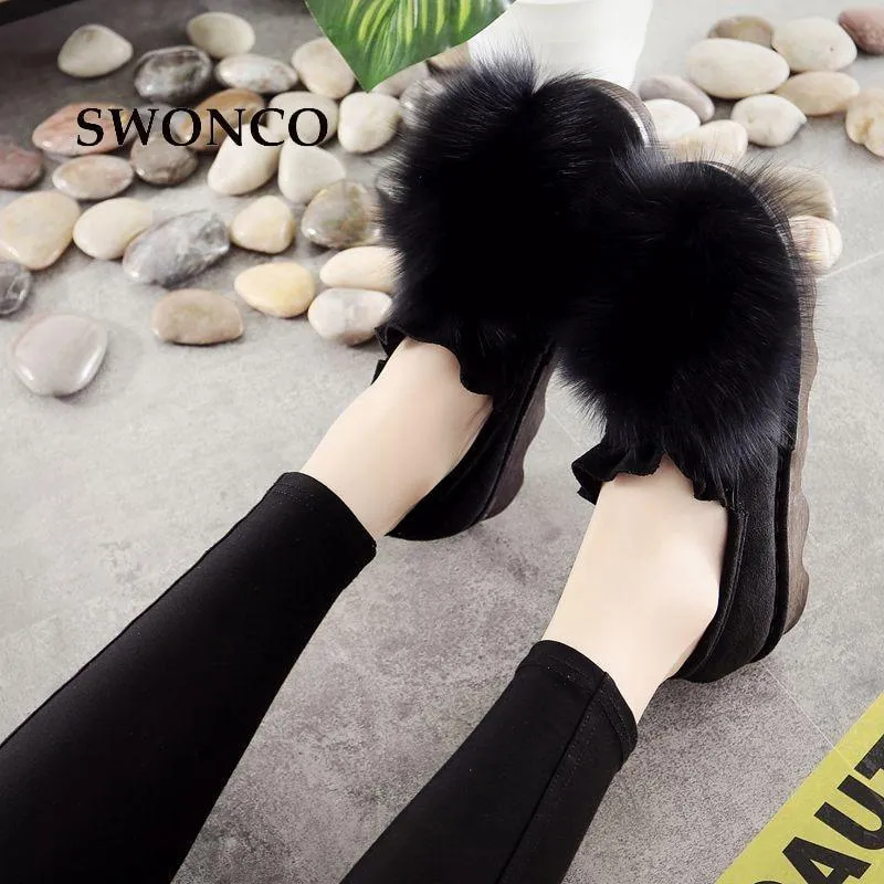 Women's Loafers Shoes Fashion Faux Fur Casual Slip On Warm Winter Shoe
