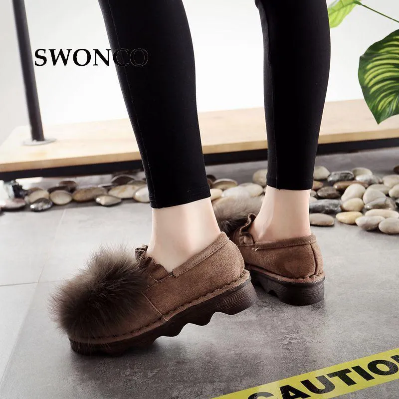 Women's Loafers Shoes Fashion Faux Fur Casual Slip On Warm Winter Shoe