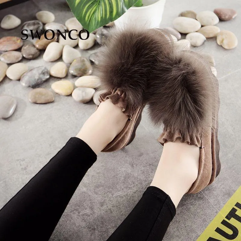 Women's Loafers Shoes Fashion Faux Fur Casual Slip On Warm Winter Shoe