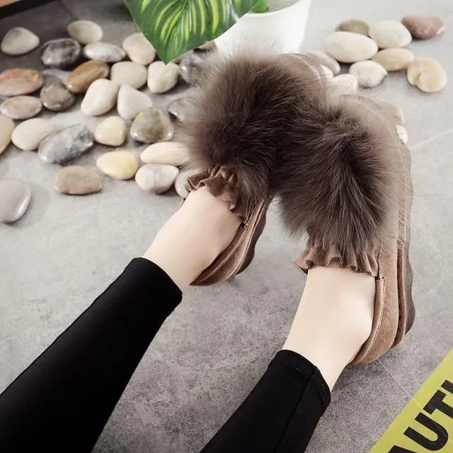 Women's Loafers Shoes Fashion Faux Fur Casual Slip On Warm Winter Shoe