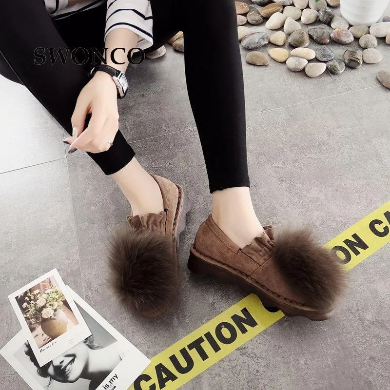 Women's Loafers Shoes Fashion Faux Fur Casual Slip On Warm Winter Shoe