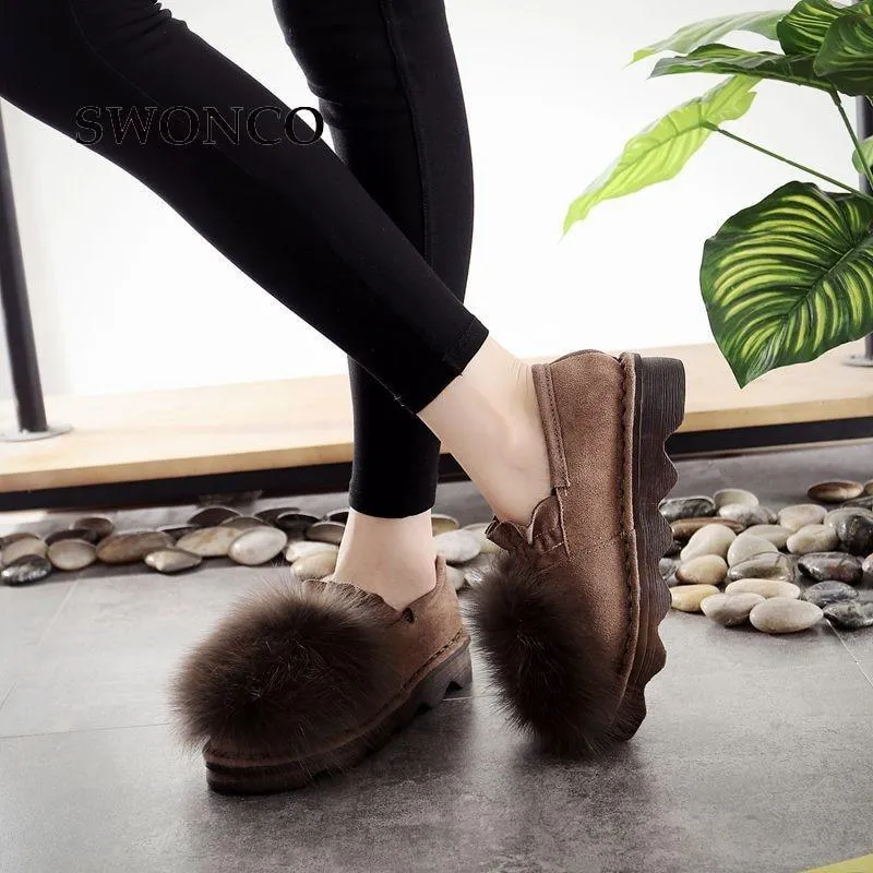 Women's Loafers Shoes Fashion Faux Fur Casual Slip On Warm Winter Shoe