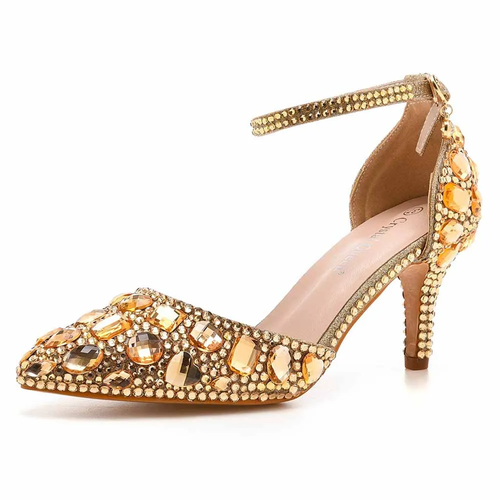 Women's Stiletto High Heel Crystal Pumps Bridal Wedding Evening Party Heels