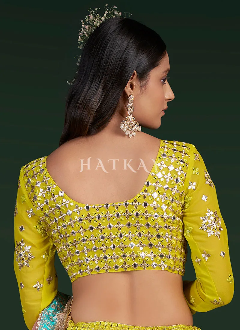 Yellow Mirror Work Embroidery Traditional Lehenga Choli