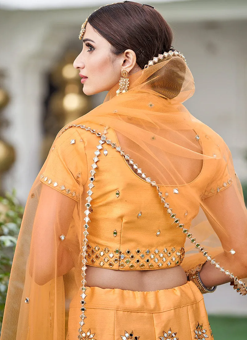 Yellow Mirror Work Wedding Lehenga Choli